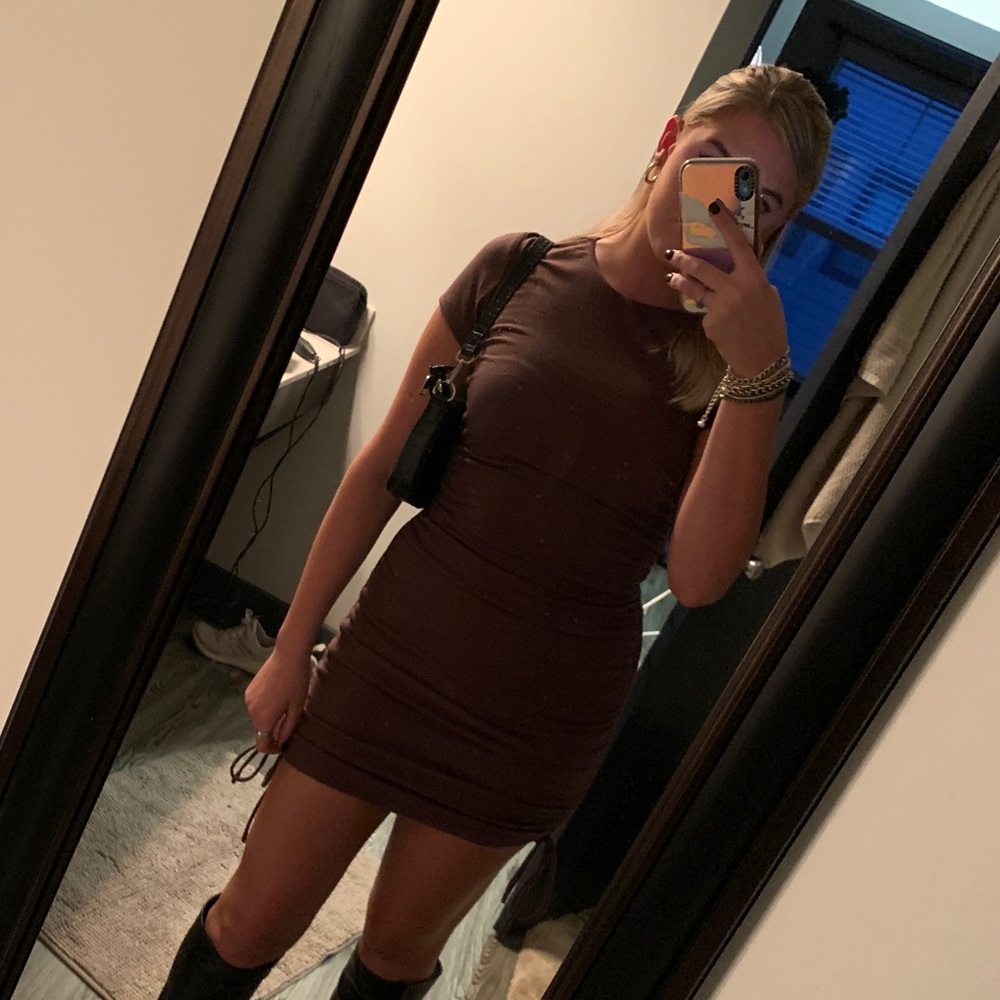 Brown Bodycon Ruffled Dress